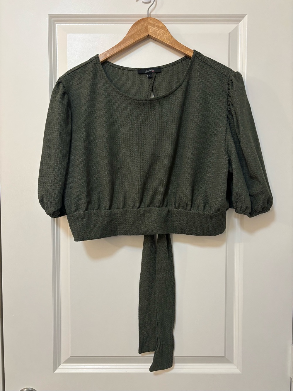 Glo Fashion Forest Green Cropped Short-Sleeve Tie Back Top, Size XL